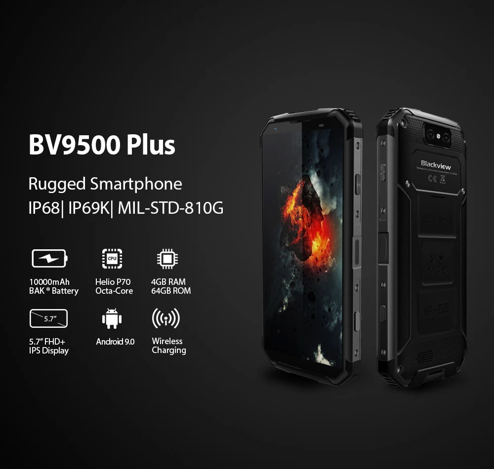 Blackview BV9500 Plus Helio P70 Восьмиядерный мобильный телефон 10000 мАч 5," FHD экран 4 Гб+ 64 ГБ Android 9,0 IP68 водонепроницаемый смартфон