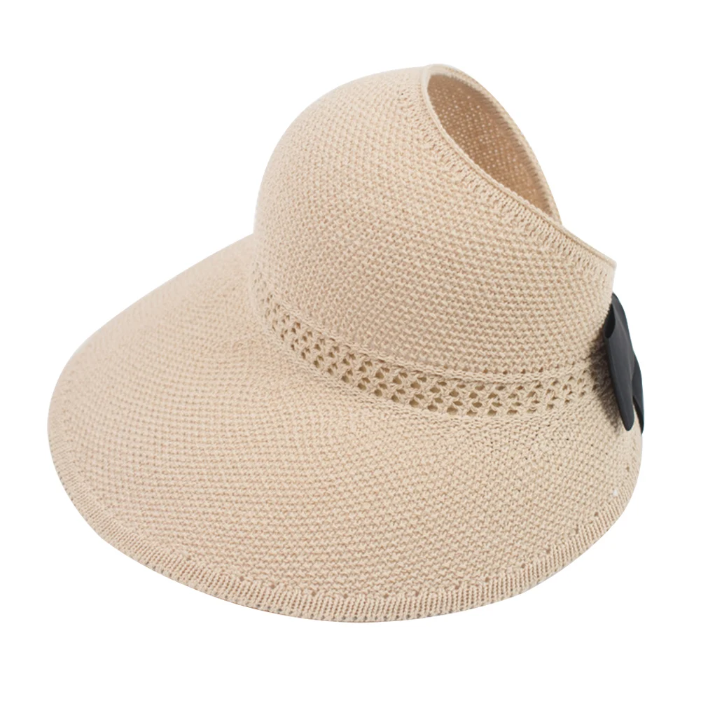 Wide Brim Women Sun Hat Holiday Foldable Beach UV Protection Fashion Ponytail Summer Bowknot Knitted All Match Ribbon Adjustable