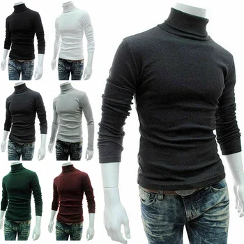 

Men Long Sleeve Pullover High Neck Turtleneck Stretch Slim Basic T Shirt Tee Top Knitwear TY53