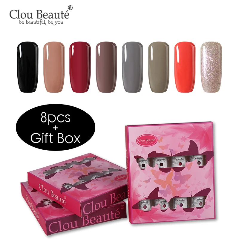 Clou Beaute Гель-лак подарочный набор! полупостоянная гель uv Vernis светодиодный гель лак для ногтей Лаки Гибридный био-Гели Soak Off Гель-лак лаков для ногтей Краски - Цвет: ZH09-8pcs(gift box)