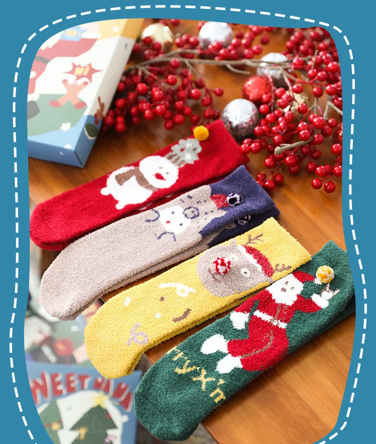 Новые толстые вязаные рождественские носки кораллового цвета для мужчин и женщин, для взрослых, для детей, для родителей, для влюбленных, Подарочная коробка, нарядные носки