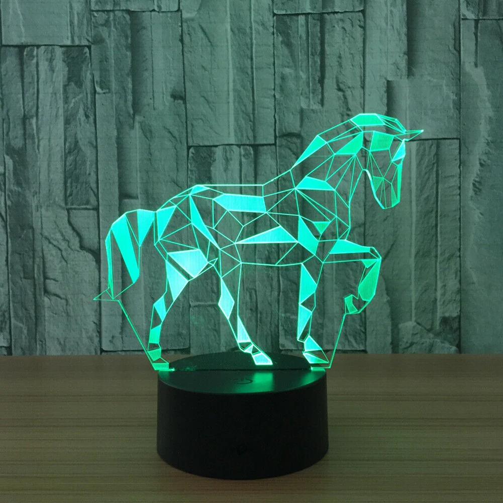 Kids Baby Sleeping Gift LED Visual Night Light 7 Colour Changing Office Home Decor 3D Horse Lamp USB Cable Desk Table Bedside