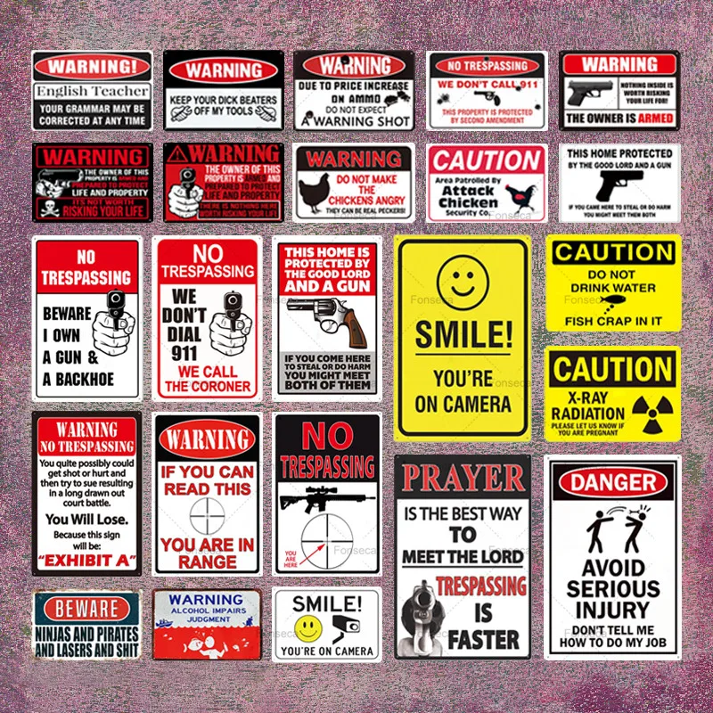 Funny Warning Metal Tin Sign Wall Art Plates Decor for Man Cave Chicken Coop No Trespassing Beware Caution Iron Poster