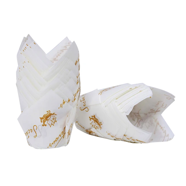 50pcs Newspaper Style Cupcake Liner Baking Cup For Wedding Party Caissettes Tulip Muffin Cupcake Paper Cup Oilproof Cake Wrapper B03
