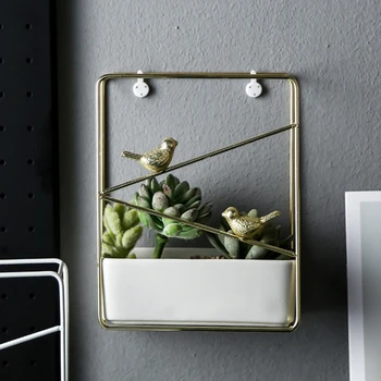 

Wall Mounted Desktop Succulent Flower Pot with Small Bird Metal Rack Wall Art Decorations For Home Office Bar