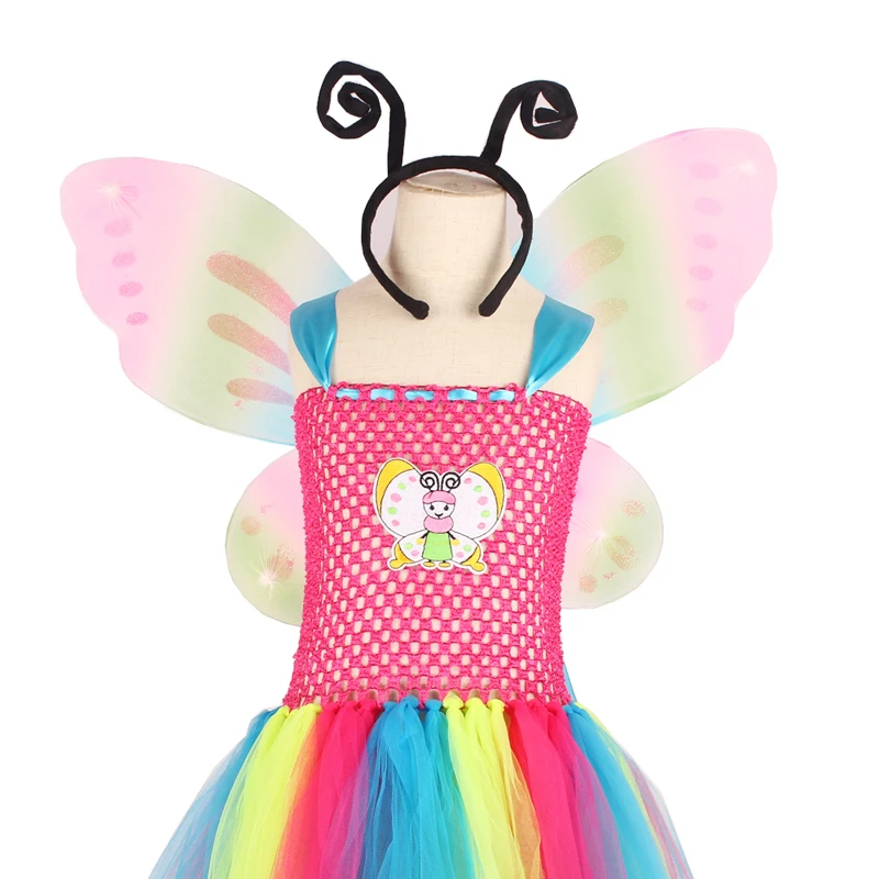 Affordable Rainbow Butterfly Girls Tutu Dress with Wings and Headband Princess Fairy Kids Birthday Party Dress Up Tutu Costume (22)