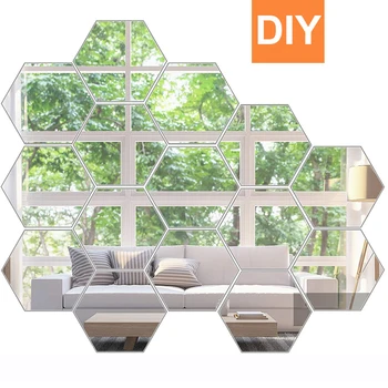 

1PC Mirror Wall Stickers Non Glass Mirror Plastic Mirror 3D Hexagon Acrylic Mirror Home Wall Decor Self Adhesive Tiles