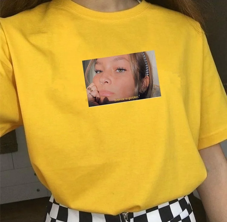 Kuakuayu HJN Silence Is Golden Girl Graphic Tee хлопок унисекс женская футболка 80s винтажная женская одежда