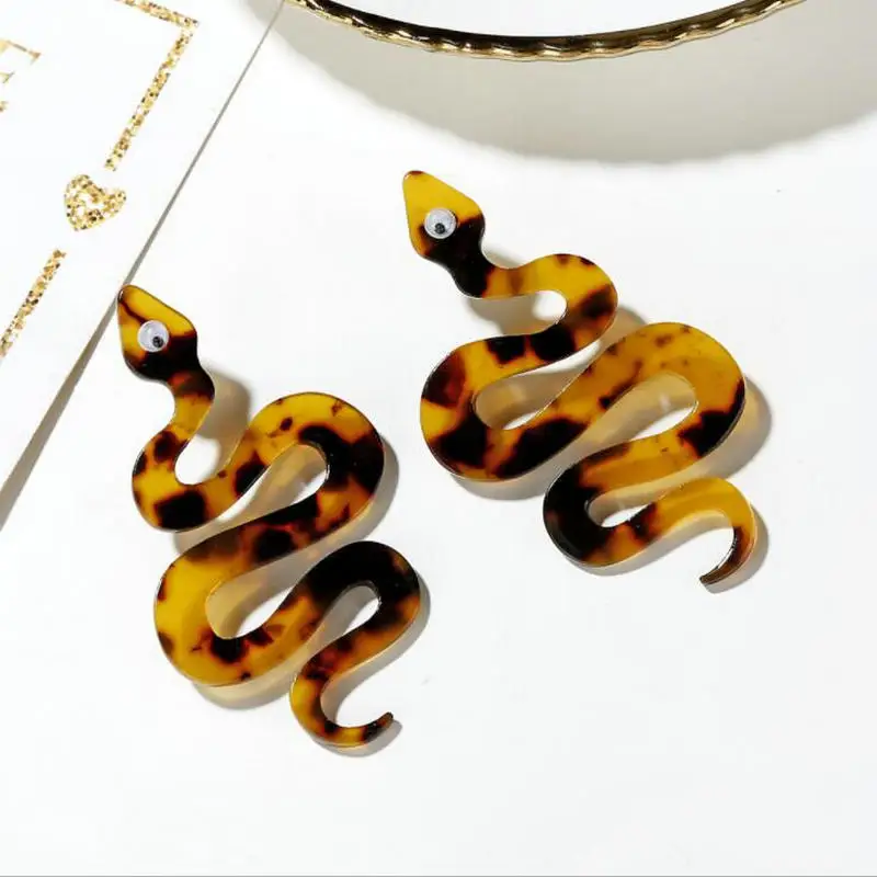 Женские серьги в виде змеи из цинкового сплава, длинные серьги в виде змеи из смолы, винтажные золотые и серебряные серьги в виде змеи, ювелирные изделия под рептилию - Окраска металла: Resin-1