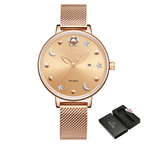 RoseGoldWithBox NAVIFORCE повседневные женские часы романтическое звездное небо наручные часы из нержавеющей стали минималистичные женские модные часы Gfit Montre Femme - Цвет: RoseGoldWithBox