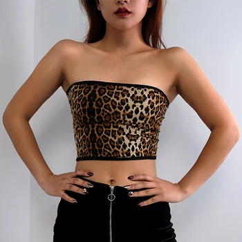 

2020 fashion party shirt leopard print new top women's strapless chest ladies stretch tube top bra top