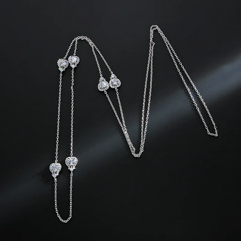 FXLRY элегантный белый цвет микро инкрустация AAA кубический цирконий двойное звено свитер цепи ожерелье для женщин Свадебные аксессуары
