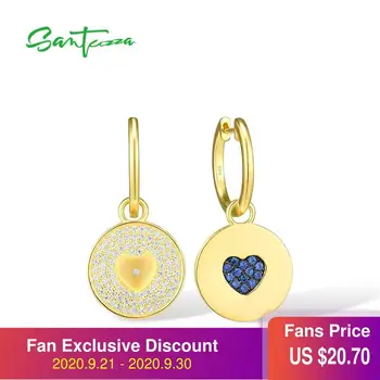 

SANTUZZA Silver Earrings For Women Pure 925 Sterling Silver Gold Color Heart Concise Round Drop Earrings Trendy Fine Jewelry