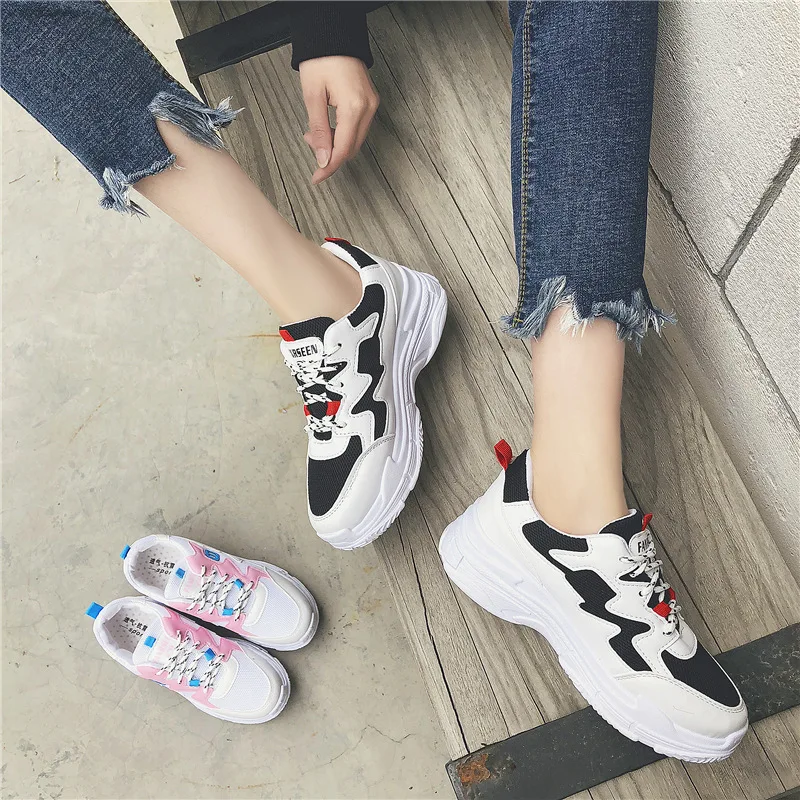 

Mesh Ulzzang Dad Women's Korean-style Breathable Harajuku Spring Athletic Shoes 1 Days Lace up Front 2019 New Style Versatile