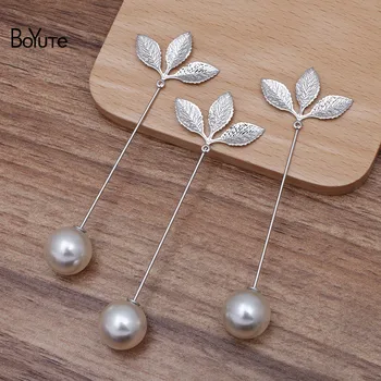 

BoYuTe (20 Pieces/Lot) 31*23MM Metal Brass Leaf Lapel Pin with Pearl Stopper Diy Brooch Pins Jewelry Accessories