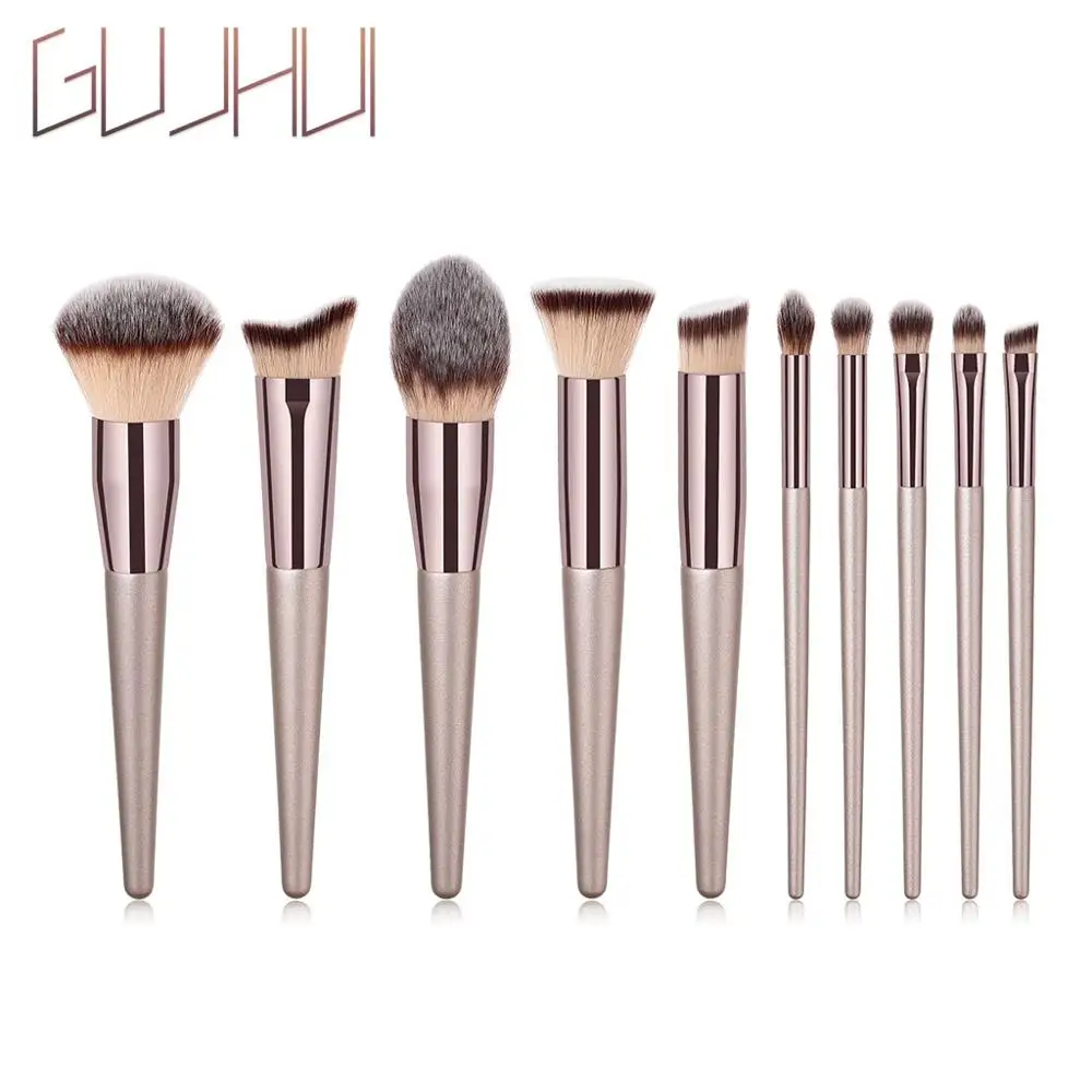 GUJHUI Pro, 1 шт., деревянная основа, косметическая основа, пудра, тени для век, румяна, кисть для бровей, губ, инструменты для макияжа, набор кистей, maquiagem - Handle Color: 1set
