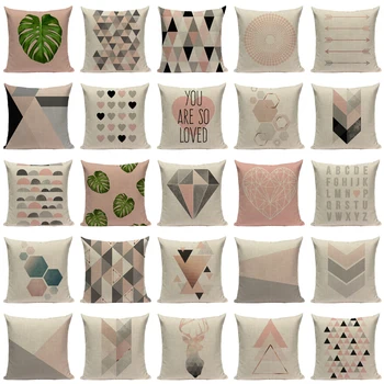 

Pink Geometric Nordic Cushion Cover Tropic Palm Leaf Throw Pillow Cover Linen Cushion Case Sofa Bed Decorative Heart Pillowcase