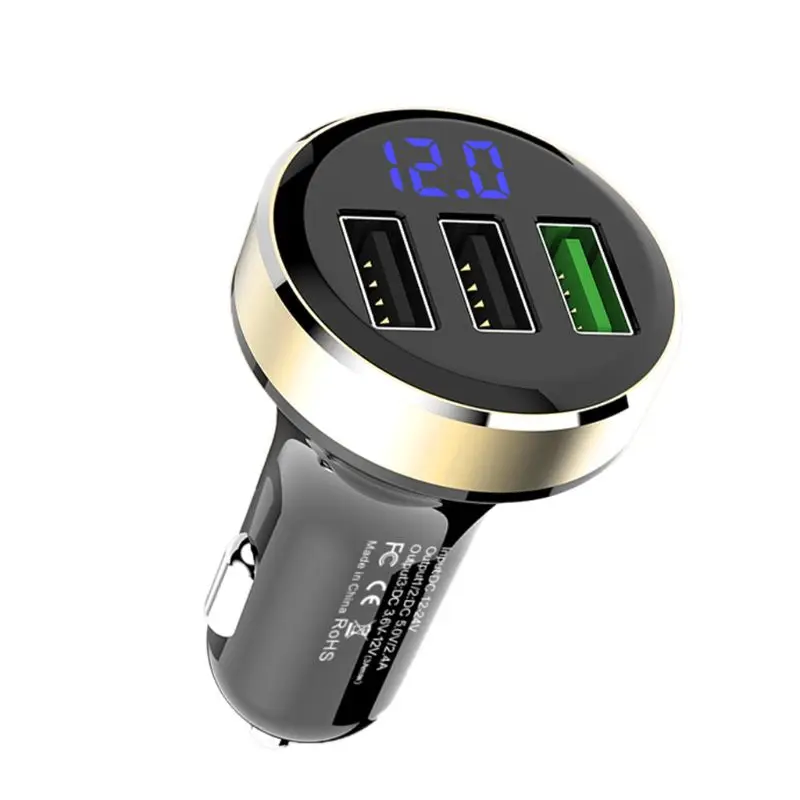 12V с 3 портами(стандарт QC 3,0 авто зарядное устройство для Зарядное устройство адаптер светодиодный Напряжение Дисплей для iPhone и Android