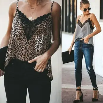 

Womens Lace Sleeveless Casual Vest Sexy V-neck Slim Top Ladies Floral plaid leopard print Tanks Tops Fashion Streetwear Vests