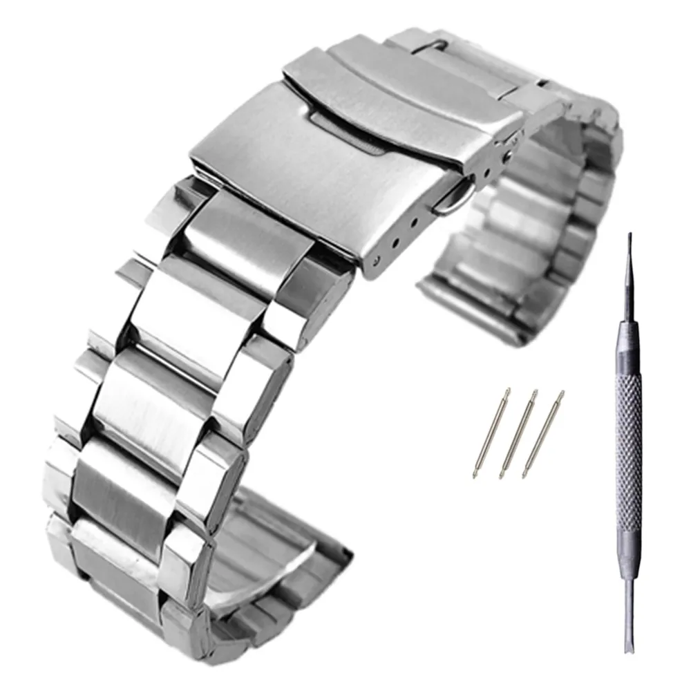 

Stainless Steel Watch Strap Wrist Bracelet Silver Color Metal Watchband with Folding Clasp for Men Women 20/22/24mm
