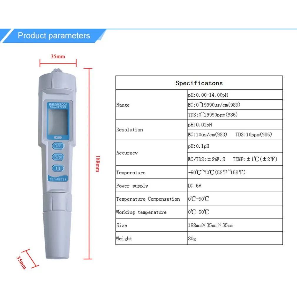 Portable 3 in 1 Digital PH/TDS/TEMP Meter Water Quality Purity Tester Pen Filter Measuring with Backlight