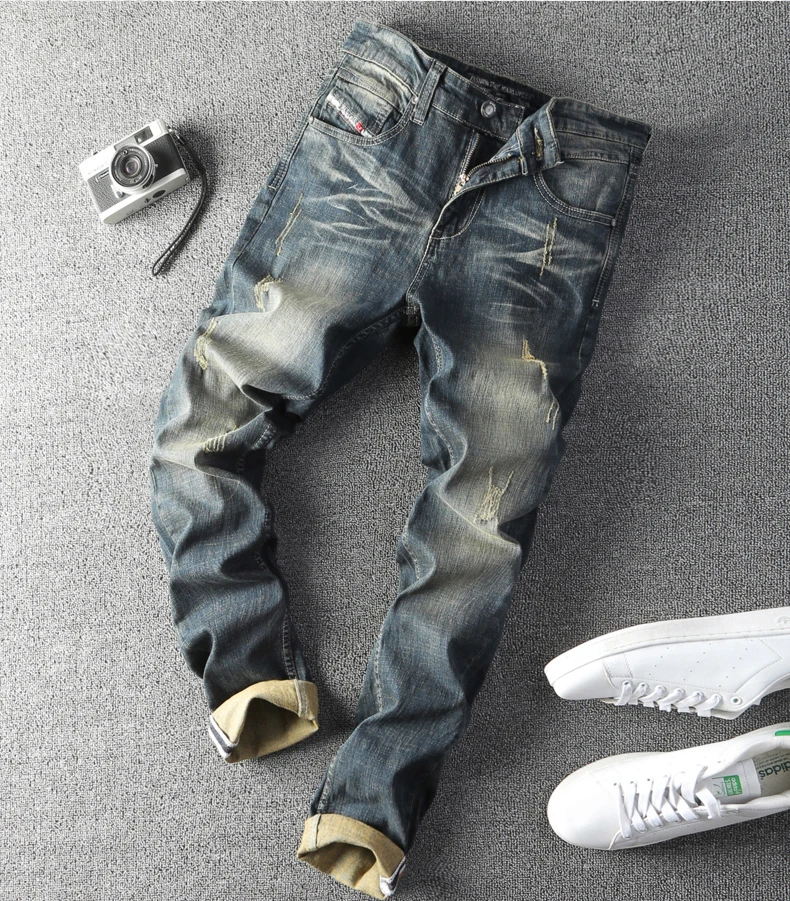Nieuwe Mode Zwarte джинсы Mannen Merk рваные зауженные джинсы Voor Mannen винтажные уличные обтягивающие джинсы Mannen Denim broek