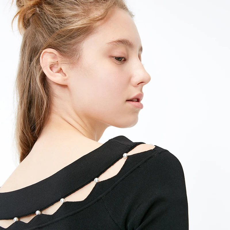 Vero Moda Women's Ribbed Stretch Pearl-like Trims Spliced Knit Tops | 319124501