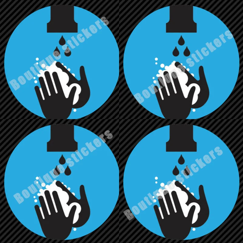 

4X Blue Circle Clean Hand Wash Stickers Safe Avoid Closing Practical Stickers Popular Hot Selling Remind Everyone PVC Vinyl