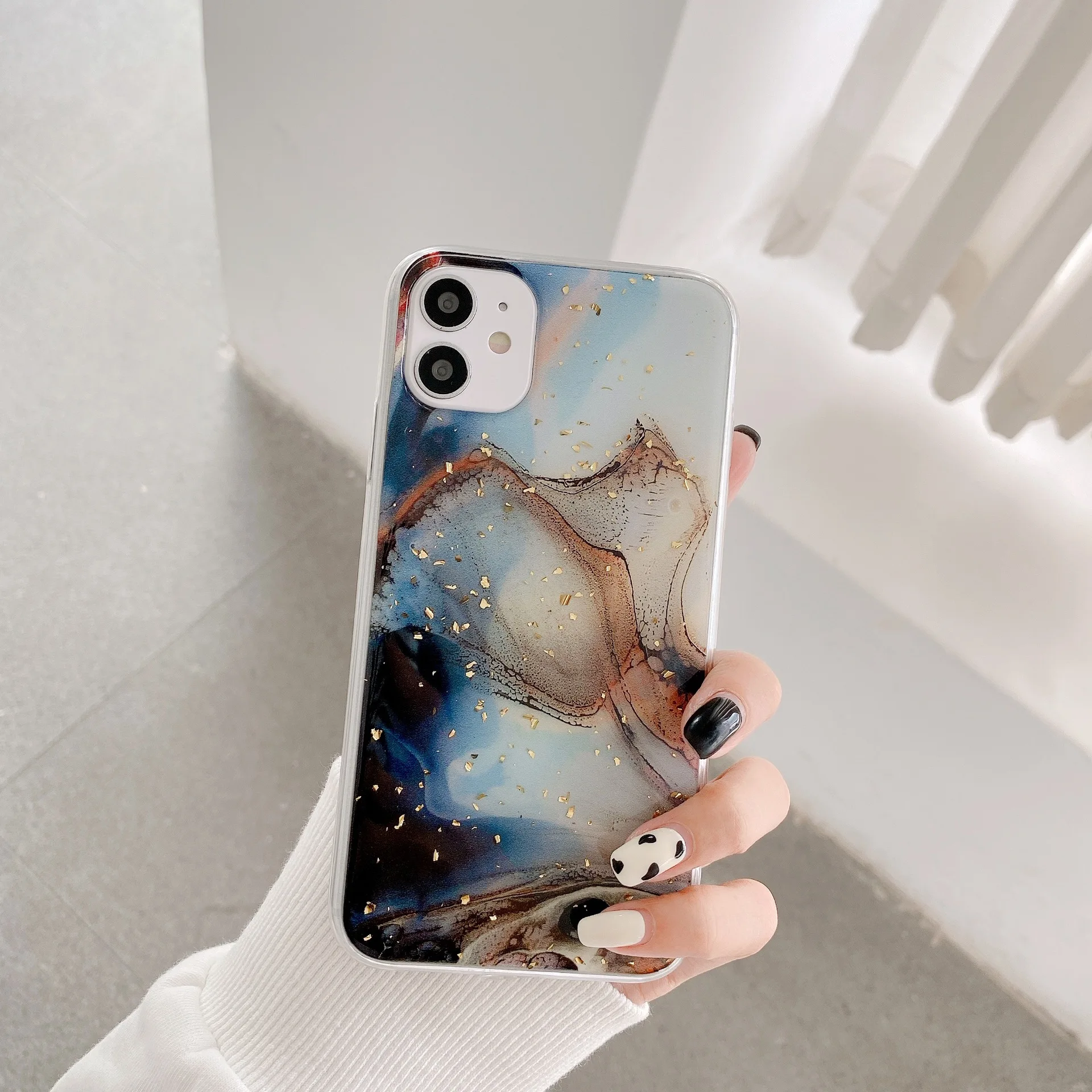 Чехол Ins из золотой фольги с граффити и мрамором для телефона iPhone 12 Pro Max 11 XS XR X 7 8 Plus