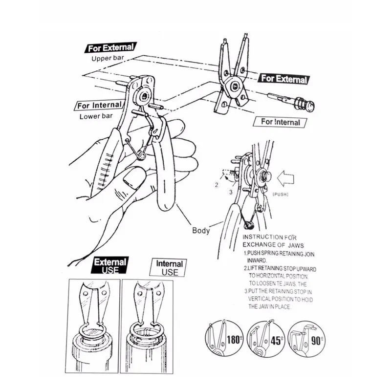 4 IN 1 Multi-function Pliers Snap Ring Pliers Tools Internal External Ring Remover Retaining Circlip Pliers Multi Crimp Tool
