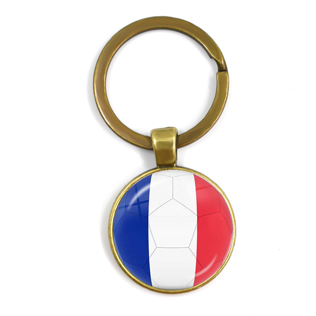 Football Team Emblem Keychain France Flag and Football Logo Key Ring Jewelry European Football Funs Cool Men Gift