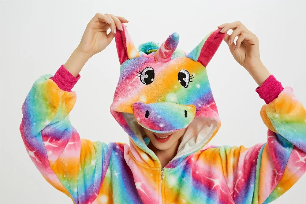 Новые пижамы единорога Onesie женские кугуруми панда зимняя Фланелевая пижама Кигуруми для взрослых ночнушка стежка unicornio пижамы комбинезоны