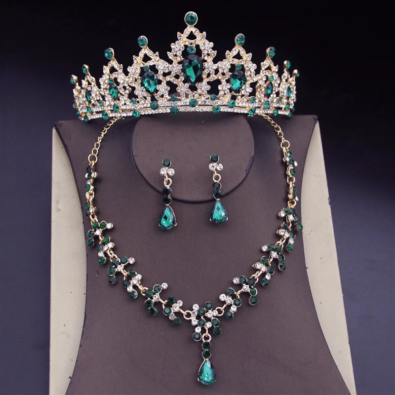 Water Drop Crystal Bridal Jewelry Sets Women Bride Tiara Crowns Earring Necklace Set Princess Wedding Dress Jewelry Accessories