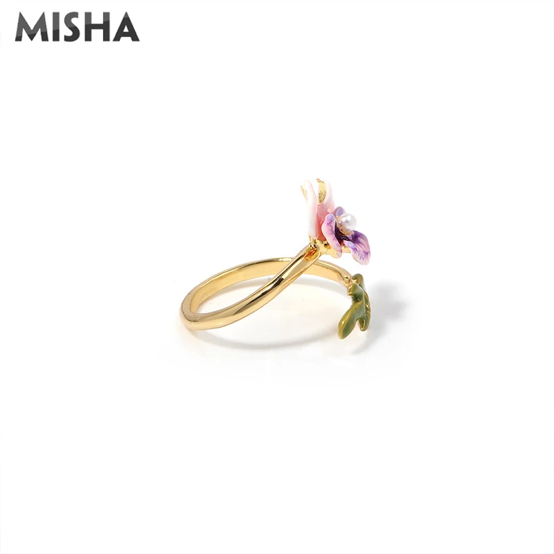 MISHA Enamel Glaze Rings For Women Pansy Flowers Open Rings Ajustable High Quality Jewelry Trendy Friend Gifts