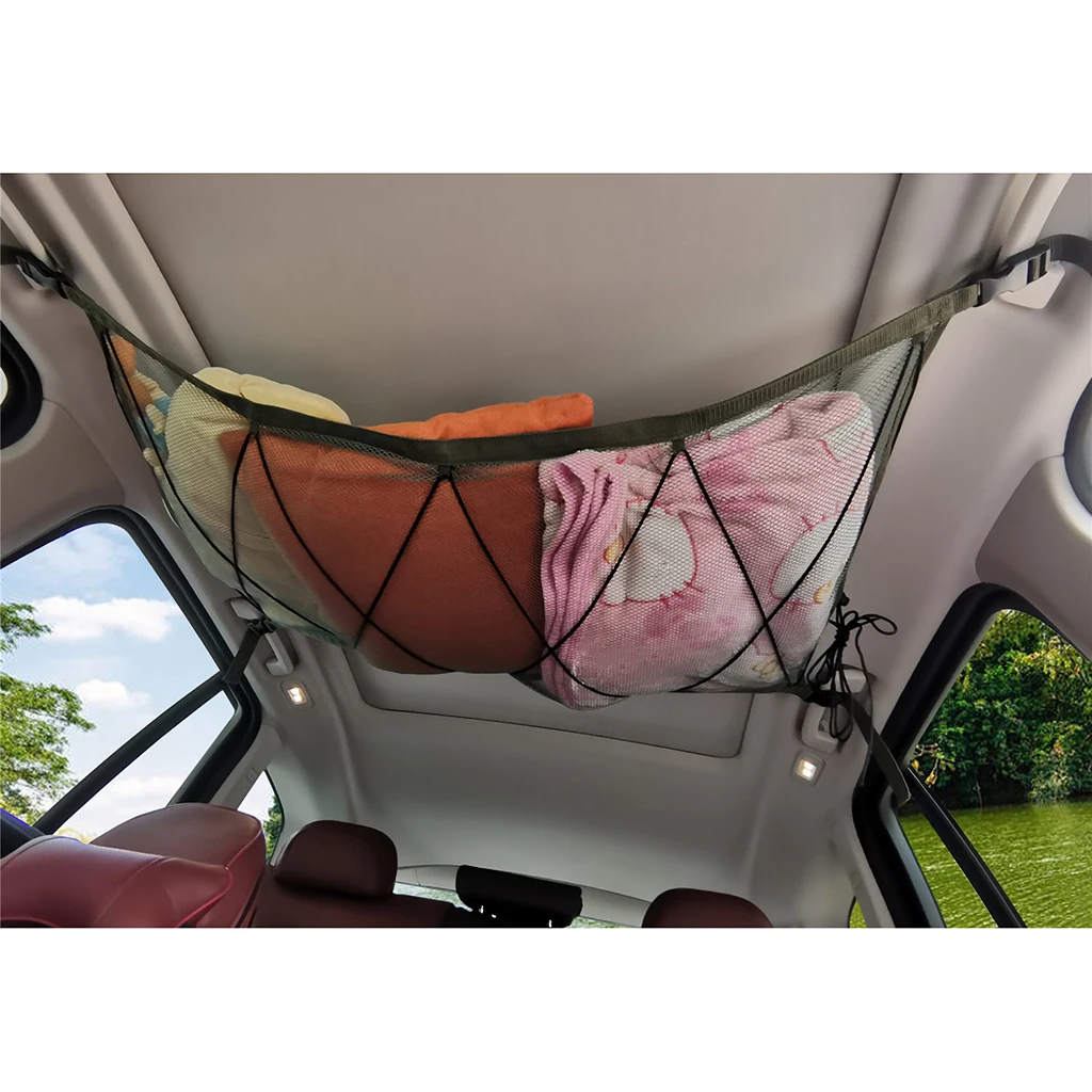 35''x25'' Stretchable Car Roof Interior Ceiling  Mesh Bag Pouch For Van