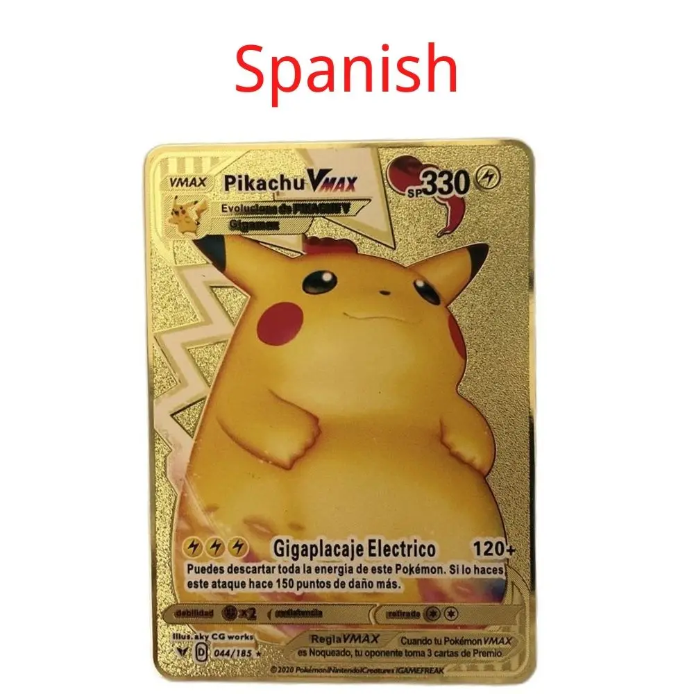 Spanish Pokemon Metal Card Pikachu Fire-breathing Dragon VMAX Gold V/GX/OX Card Toys Play Games Collection Card Children's Gifts
