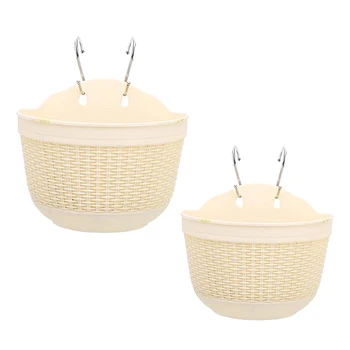 

Plastic Rattan ing Plant Basket Garden Flower Pot with Hook Beige M+L