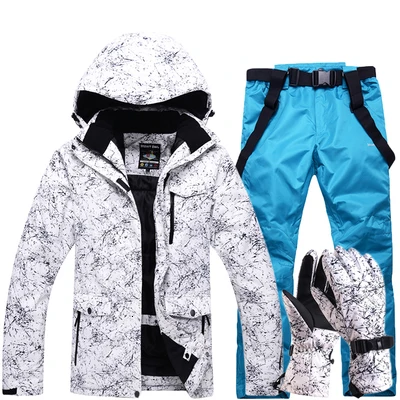 New Thicken Warm Ski Suit Men Women Winter Windproof Waterproof Skiing Gloves Snowboard Jacket Pants Suit Male Plus Size 3XL - Цвет: Color 6