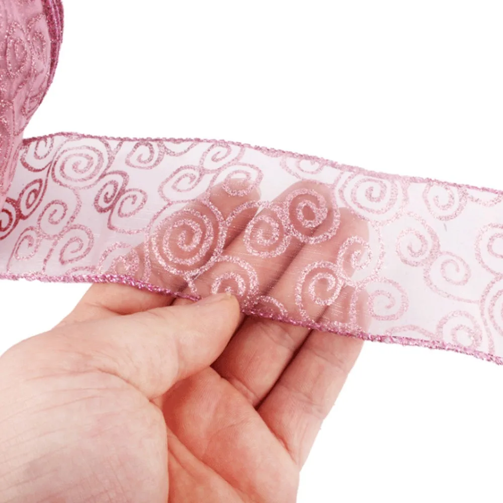 Christmas Tree Decorations  Pink Auspicious Print Decorative Ribbon (3)