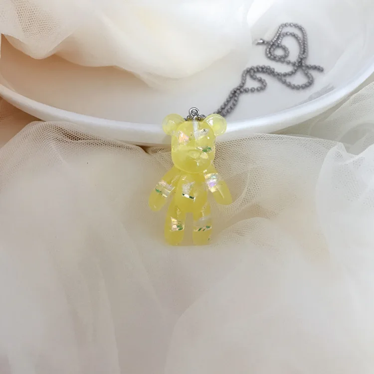 Ожерелье с милым медведем из прозрачной смолы, мультяшное животное, забавное ожерелье для девочек, детские ювелирные изделия - Окраска металла: yellow 2