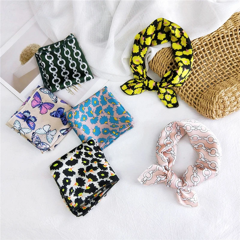 

Square Scarf Hair Tie Band For Business Party Women Cute Lemon Pattern Head Head-Neck Satin Silk Scarf 50*50cm