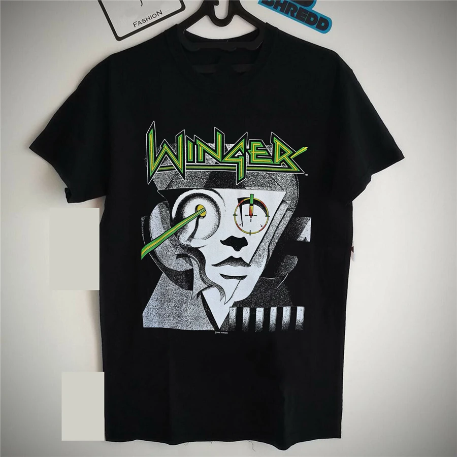 Винтажная футболка 80s с металлической лентой Winger 1989 Tour Merch черная тонкая мягкая