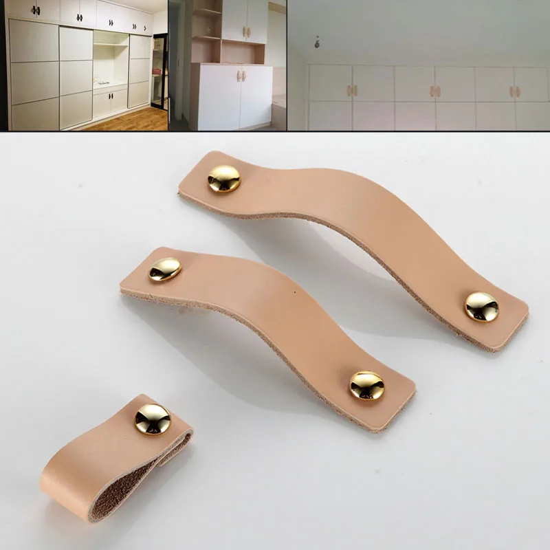 CSHWXY Tirador De Piel Para Muebles De Cocina, Color Caqui, Para Tocador, Armario, Armario, Color Caqui, Bronce, 1