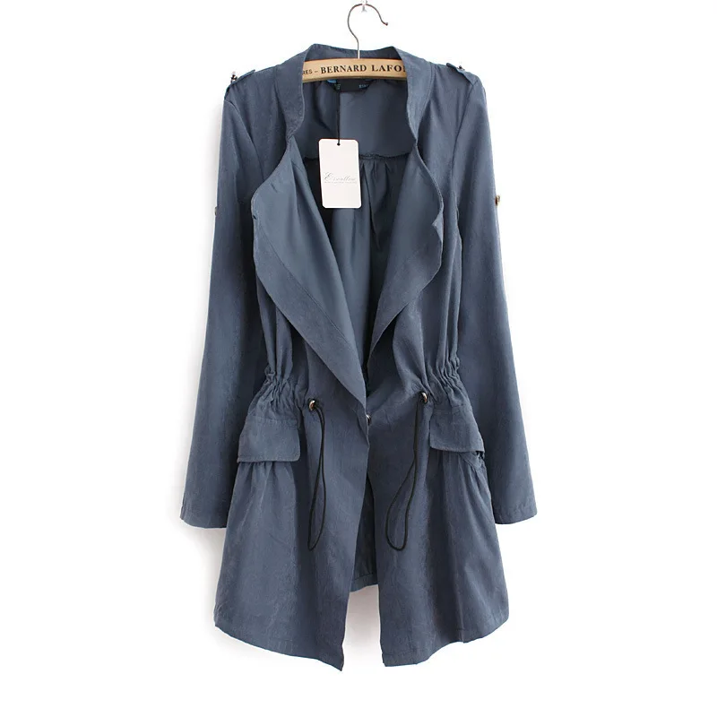 New Autumn Full Sleeve Kroea Style Stand Collar Covered Button Pockets With Sashes Women Slim Coat Tide S158