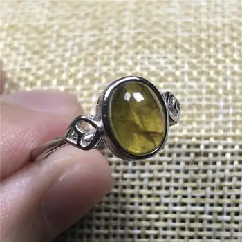 

10x8mm Natural Yellow Tourmaline Quartz Ring For Women Lady Crystal Silver Beads Gemstone Adjustable Size Ring Jewelry AAAAA