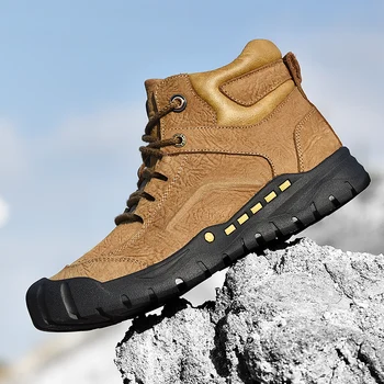 

Autumn Winter Boots plush warm genuine leather men boots all season work shoes man ankle boot with fur black Outdoor boots