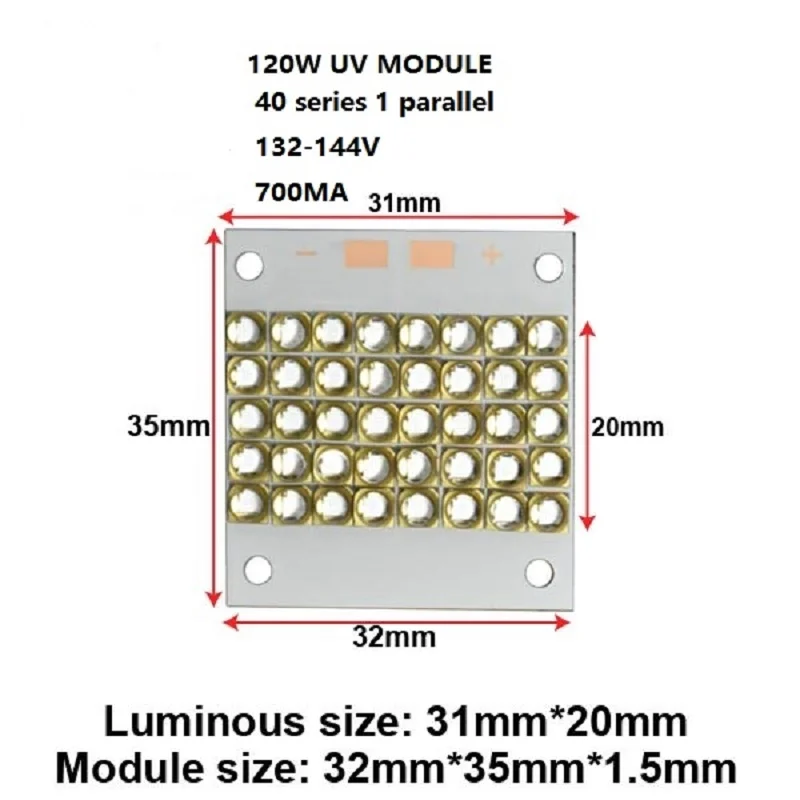 UV LED Module for 3D Printing Ink Curing Jewelry Identification Banknote Verification Manicure Irradiation Amber 120W 3535 Lamp