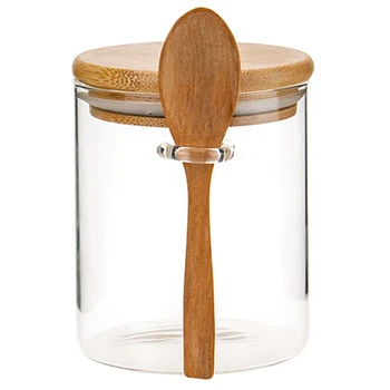 

Creative Kitchen Pot Belly Seasoning Pot with Spoon Bamboo Wooden Lid Glass Jar High Borosilicate Heat Resistant Storage Tank