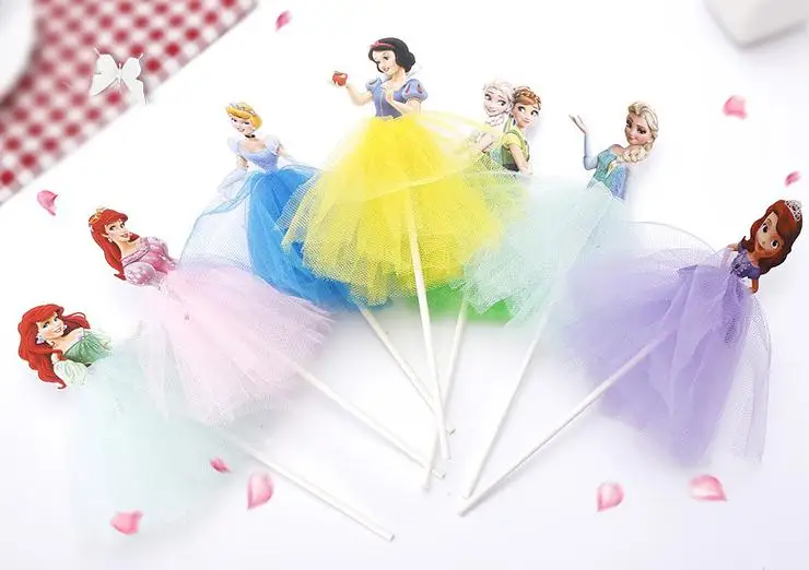

1 Pcs Cartoon Elsa Anna Sofia Princess Frozen Dance Cupcake Toppers Handmade Skirt Cake Decoration Girl's Birthday Party Supply