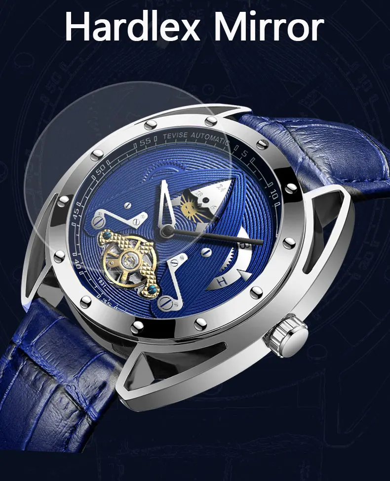 Tevise Мужские автоматические механические часы водонепроницаемые Tourbillon спортивные брендовые модные синие мужские наручные часы Relogio Masculino